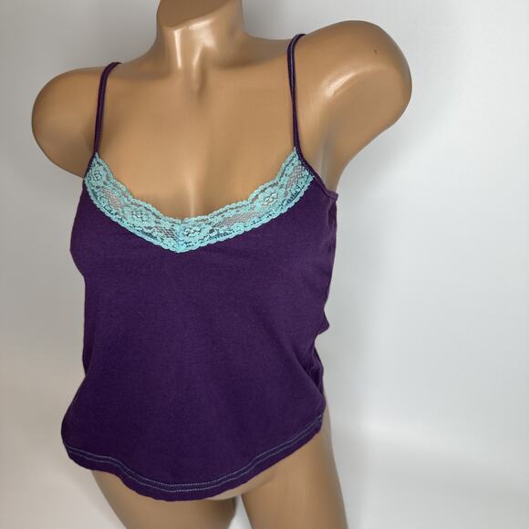 Y2K Purple Aqua Lace Trim Cami Top Contrast Coquette Soft Girl Tank XS S - Picture 9 of 9